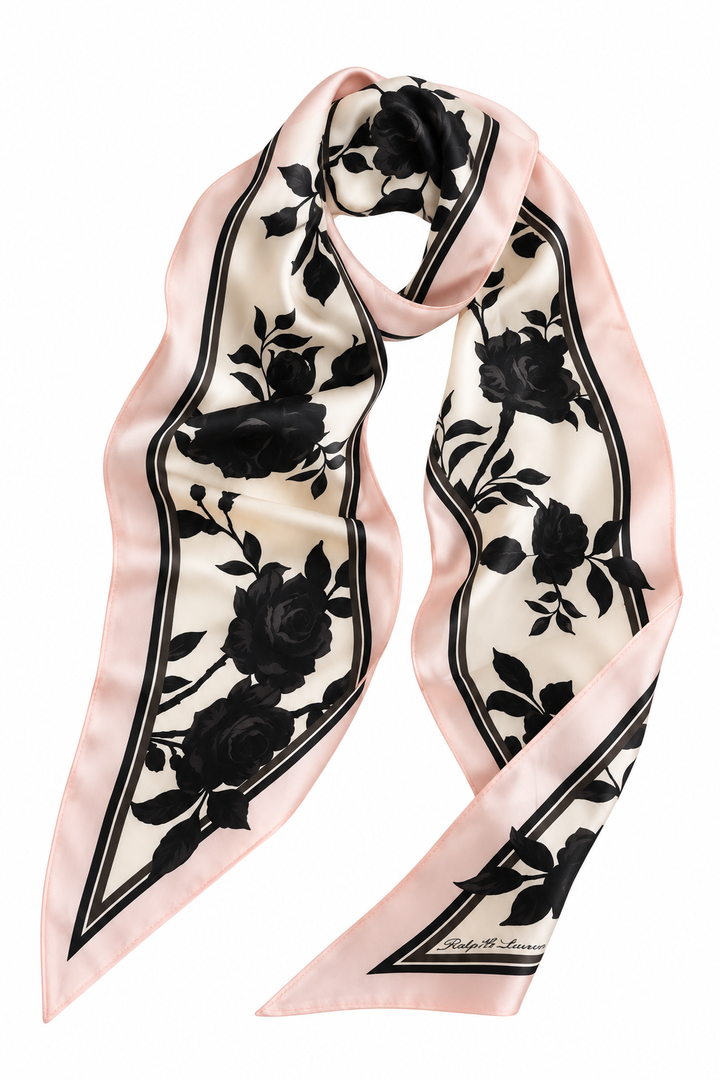 Self Portrait Pink & Black Floral Silk Scarf