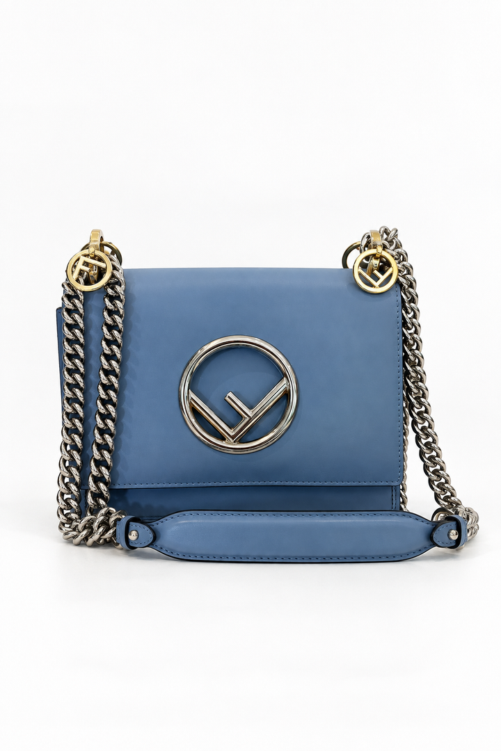 Fendi Ash Blue Leather Kan I F Logo Shoulder Bag