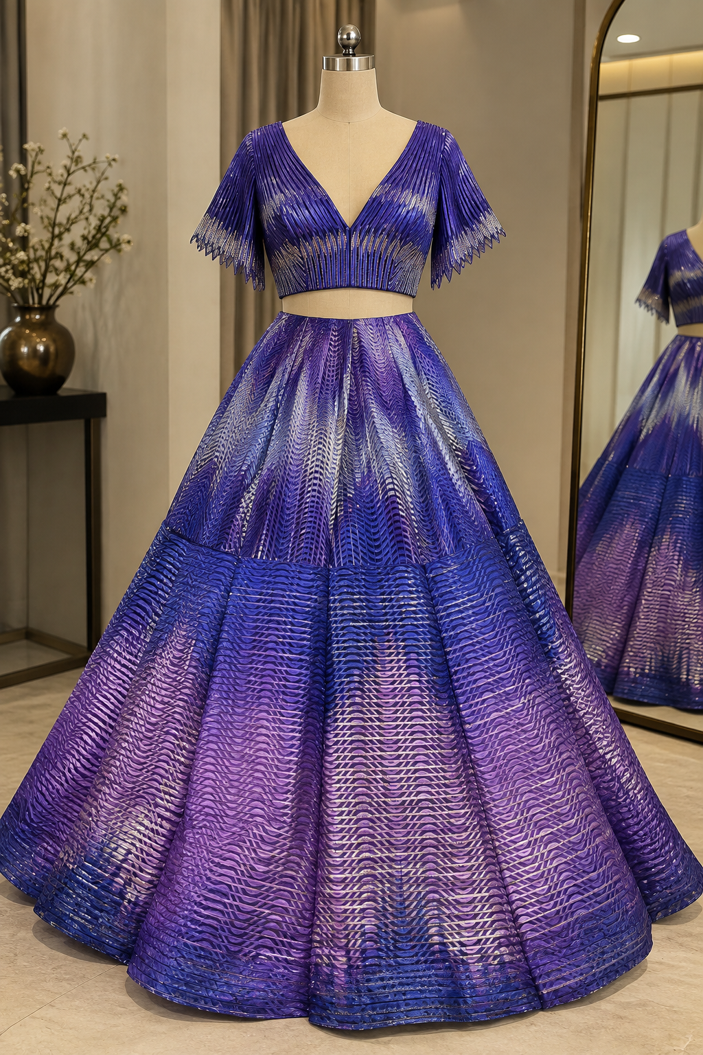 Amit Aggarwal Metallic Ombre Lehenga Set