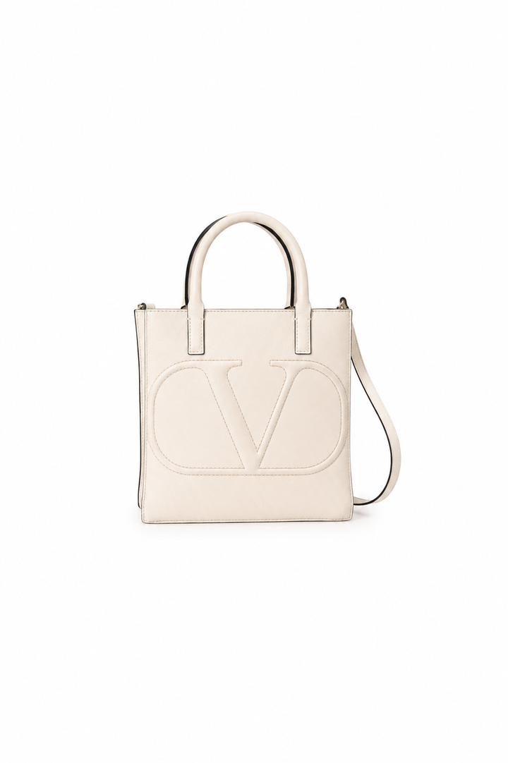 Valentino Off White Leather Small VLogo Walk Tote