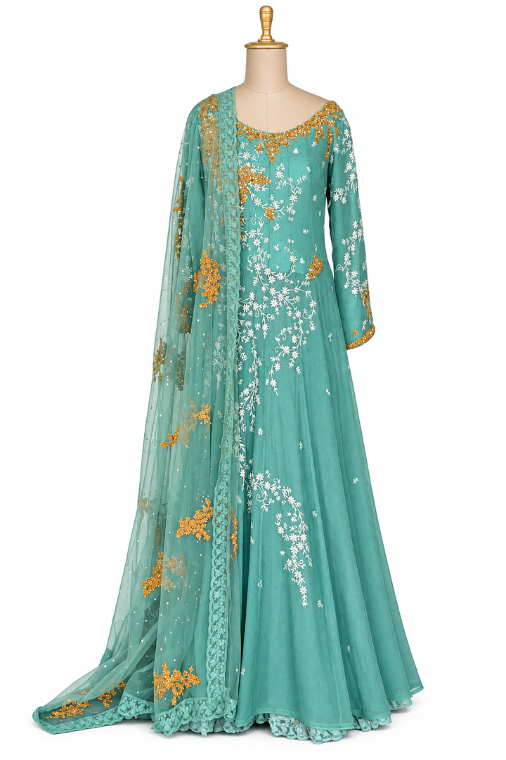 Dolly J Teal Embroidered Kurta Set