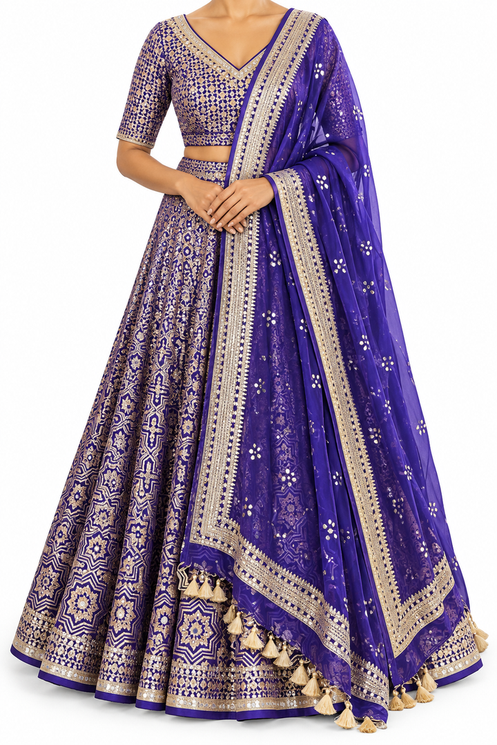 Anita Dongre Purple Embroidered Lehenga Set