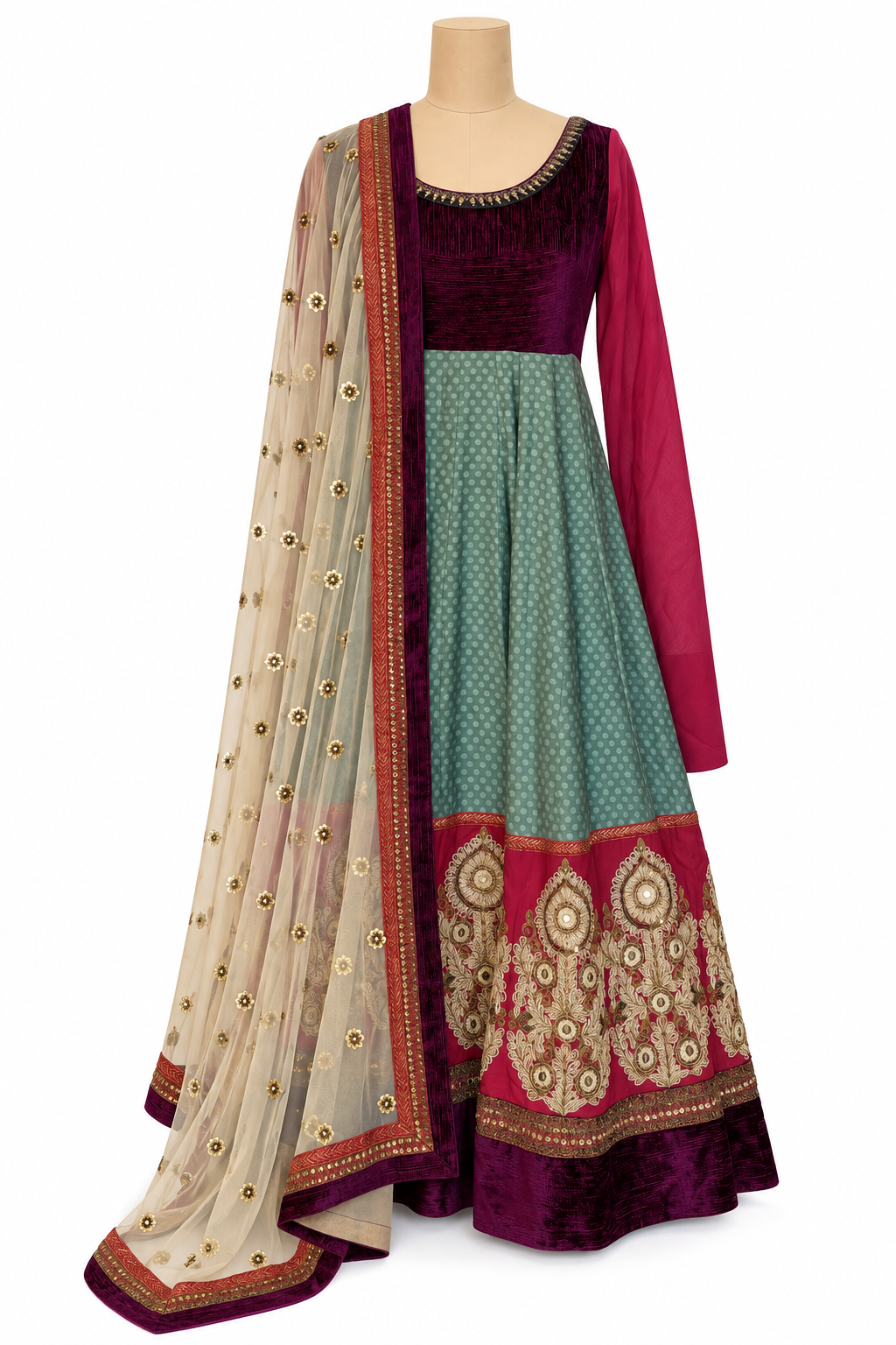 Sabyasachi Plum & Teal Embroidered Anarkali Set