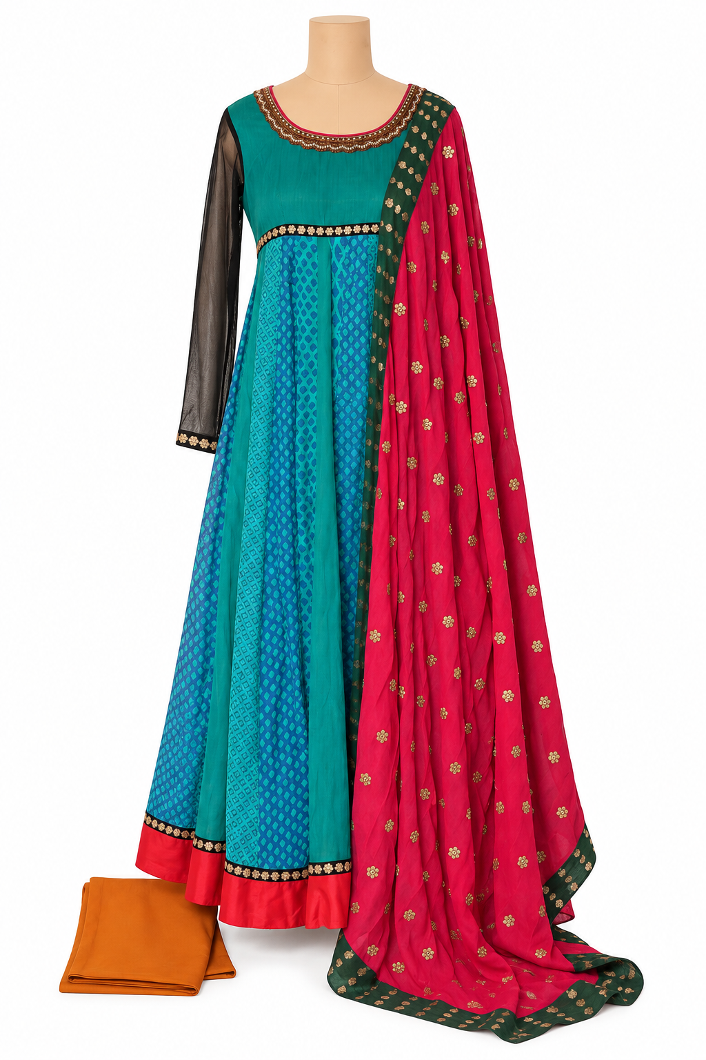 Joy Mitra Teal & Pink Anarkali Set