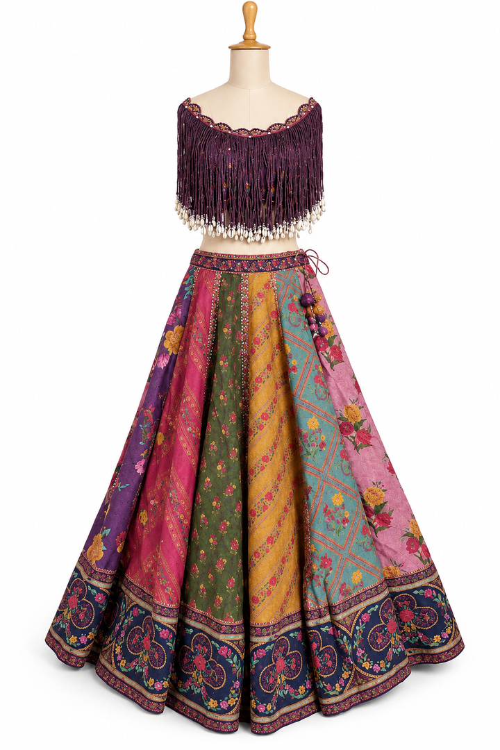 Torani Multicoloured Embellished Lehenga Set