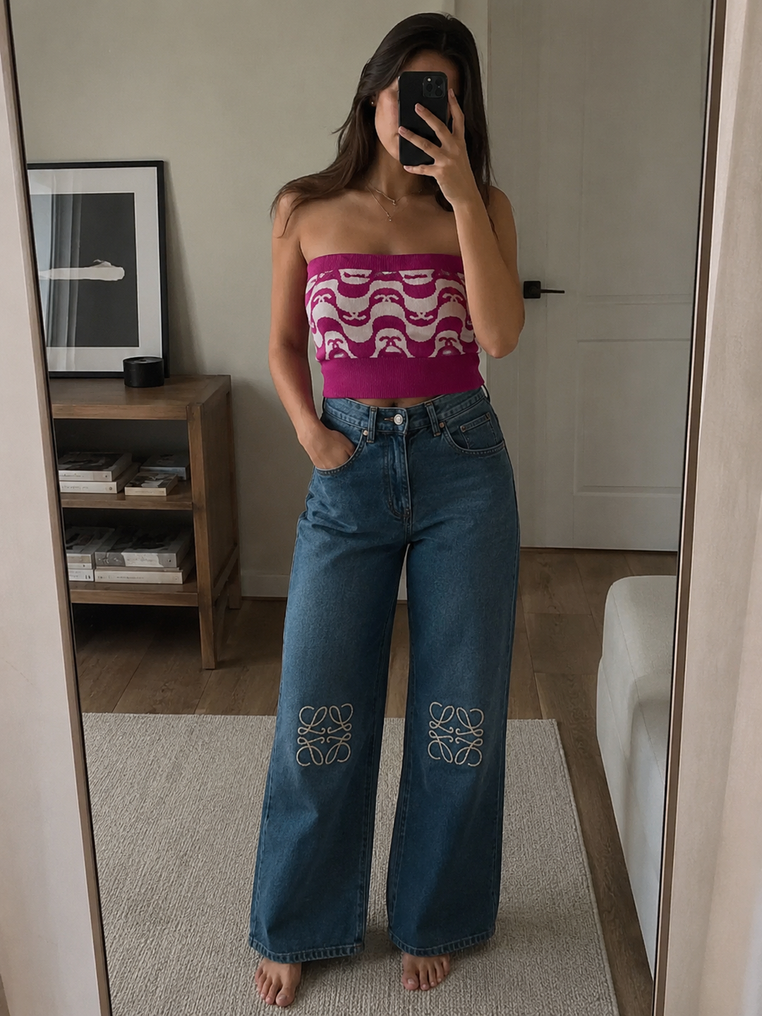 Chanel Pink Logo Knit Bandeau Top