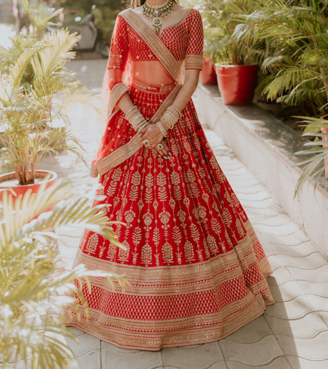 Sabyasachi Red Bridal Embroidered Lehenga Set