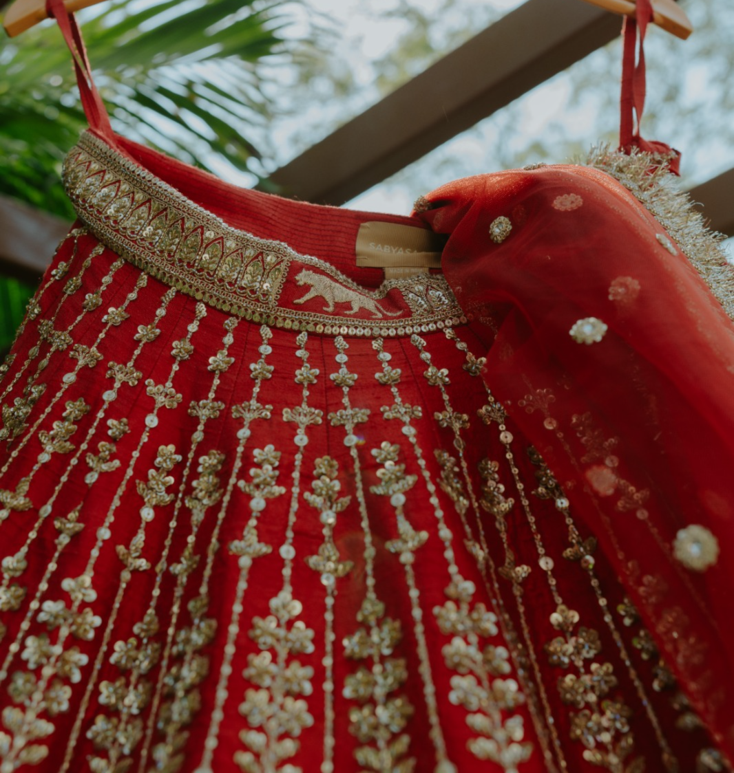 Sabyasachi Red Bridal Embroidered Lehenga Set