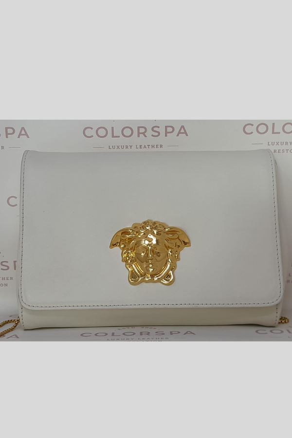 Versace Off White Leather Medusa Chain Clutch