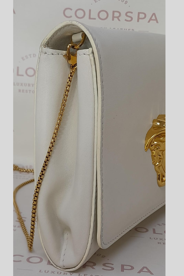 Versace Off White Leather Medusa Chain Clutch