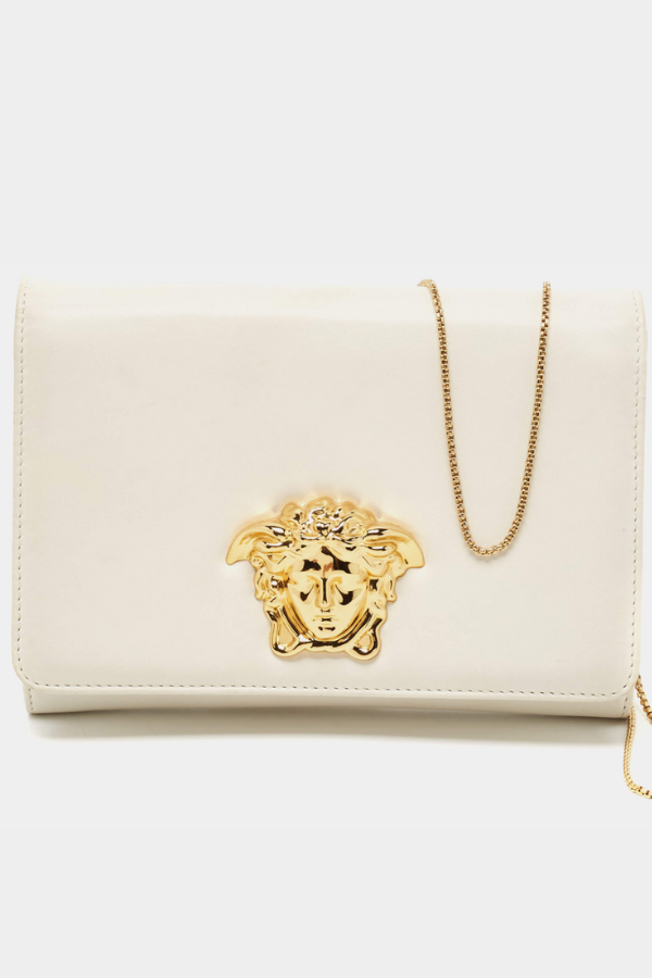 Versace Off White Leather Medusa Chain Clutch