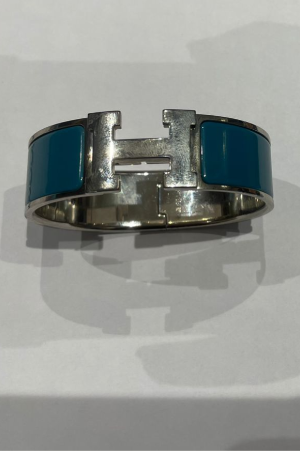 Hermes Clic Clac H Wide Duck Blue Enamel Palladium-Plated Bracelet