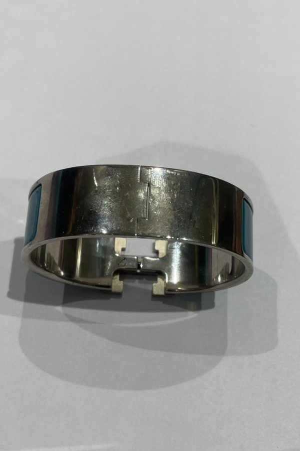 Hermes Clic Clac H Wide Duck Blue Enamel Palladium-Plated Bracelet