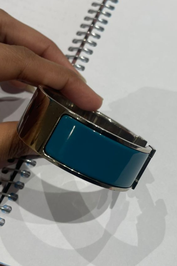 Hermes Clic Clac H Wide Duck Blue Enamel Palladium-Plated Bracelet