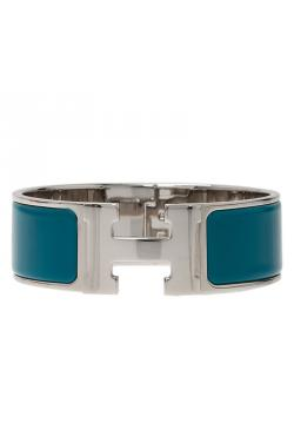 Hermes Clic Clac H Wide Duck Blue Enamel Palladium-Plated Bracelet