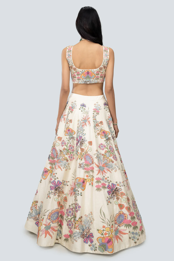 Aisha Rao Zahra ivory kasab satin lehenga