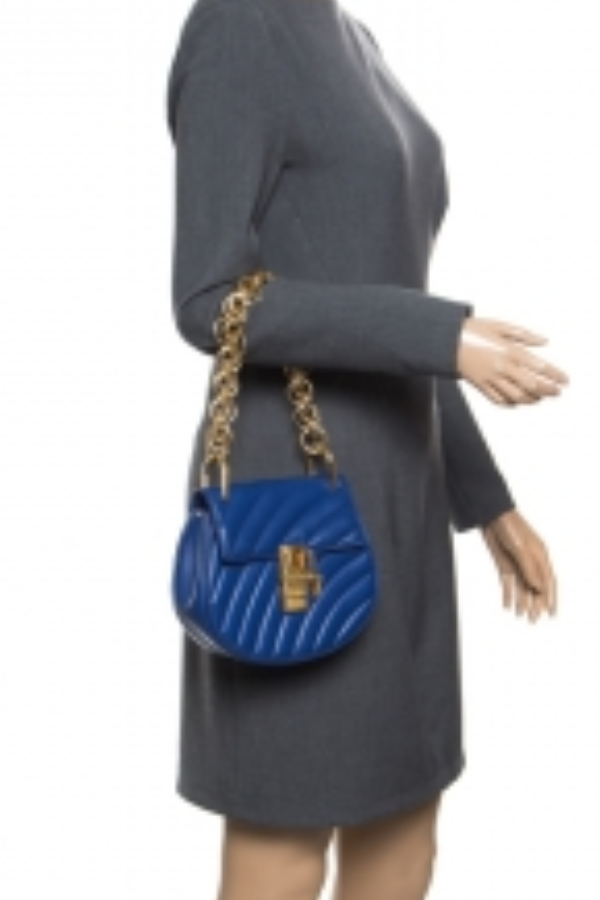 Chloe Blue Leather Mini Drew Bijou Crossbody Bag