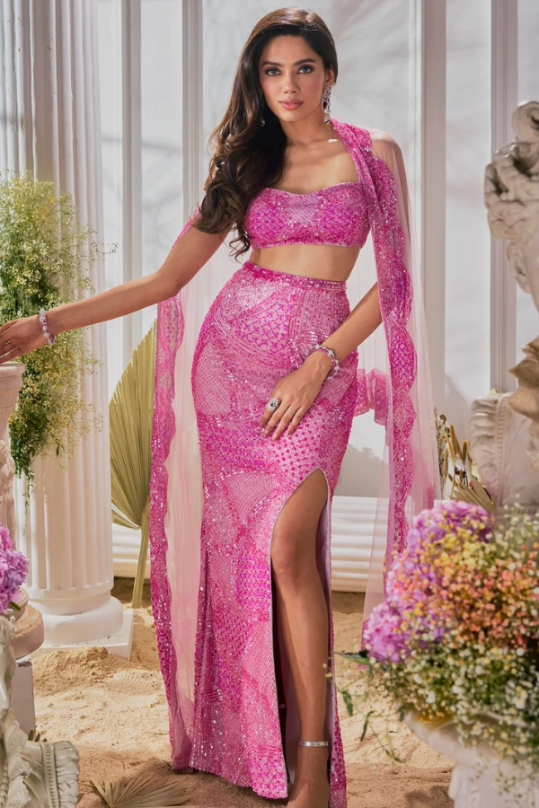 Surabhi Chopra Pink Drape Skirt Set