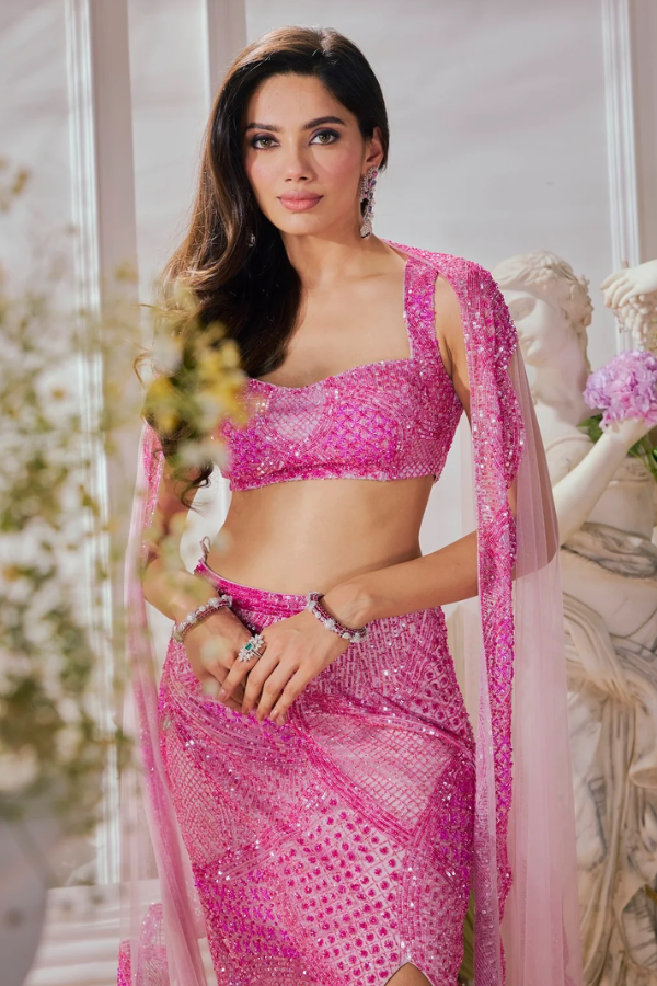 Surabhi Chopra Pink Drape Skirt Set