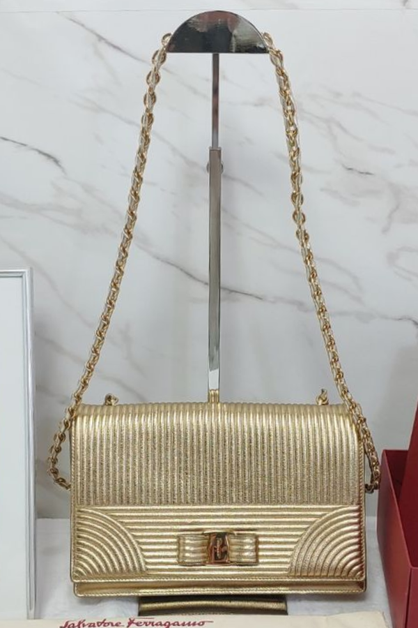 Salvatore Ferragamo Ginny Vara Bow Textured Leather Cross Body Bag