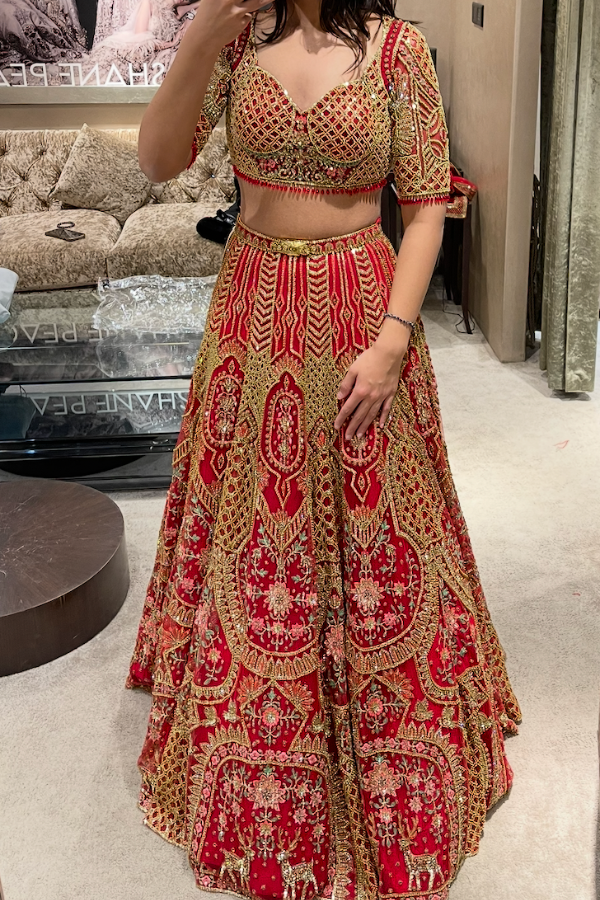 Falguni Shane Peacock Sylvie Red Lehenga Set
