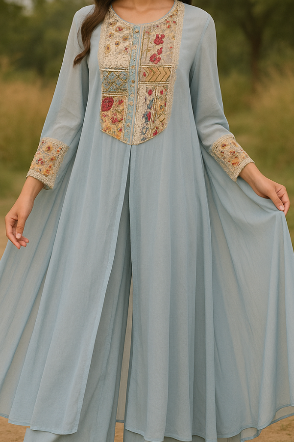 Varun Bahl Embroidered Cape Kurta and Sharara Set