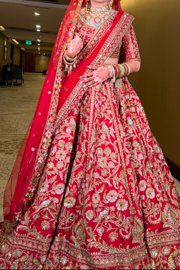 Ejaaz Couture Red Bridal Embroidered Lehenga Set
