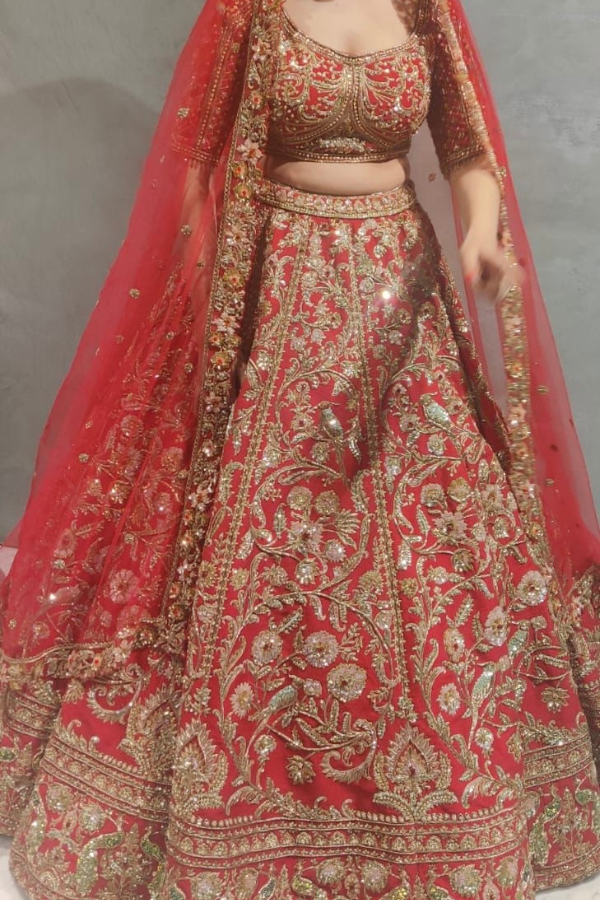 Ejaaz Couture Red Bridal Embroidered Lehenga Set