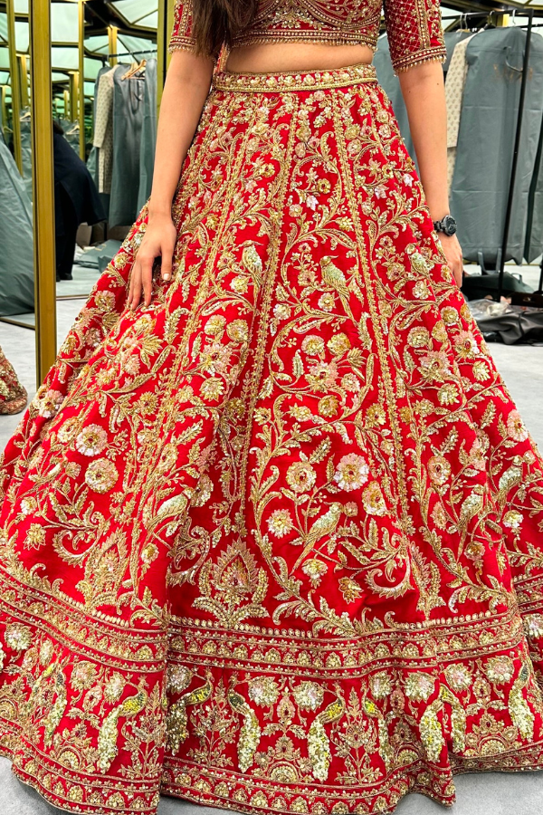 Ejaaz Couture Red Bridal Embroidered Lehenga Set