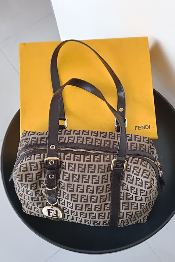 Fendi Ebony/Tobacco Zucchino Bauletto Bag