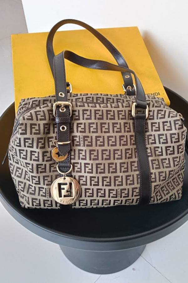 Fendi Ebony/Tobacco Zucchino Bauletto Bag