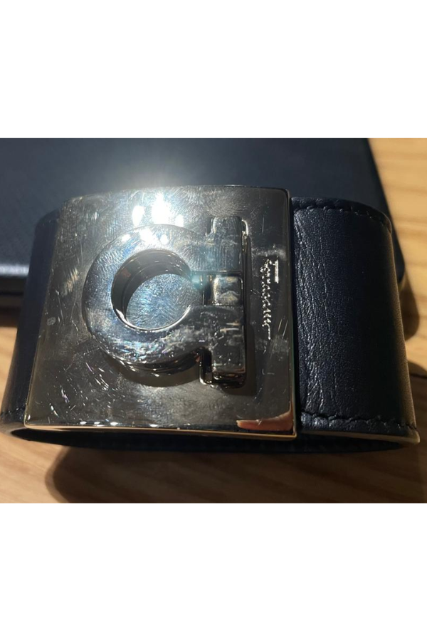 Salvatore Ferragamo Gancini Black Leather Cuff Bracelet