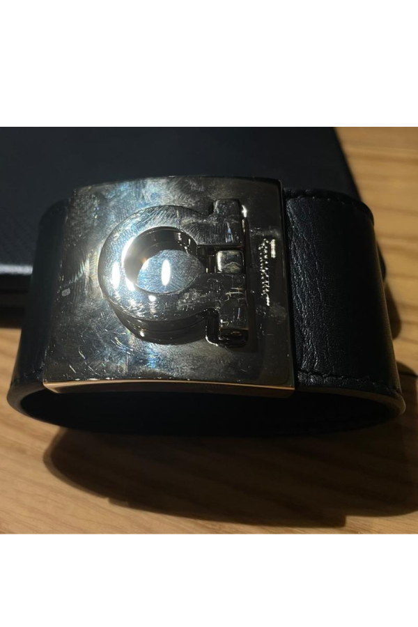 Salvatore Ferragamo Gancini Black Leather Cuff Bracelet