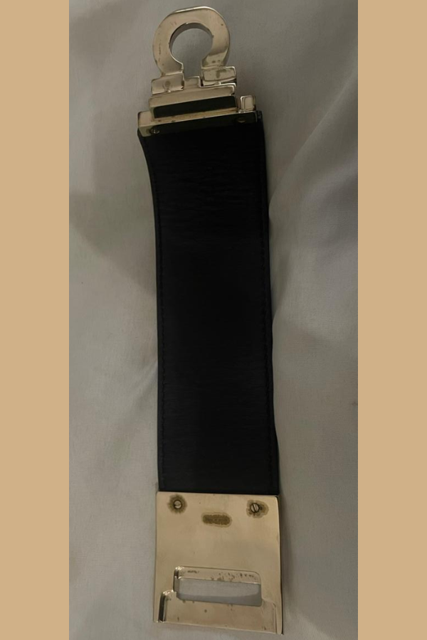 Salvatore Ferragamo Gancini Black Leather Cuff Bracelet