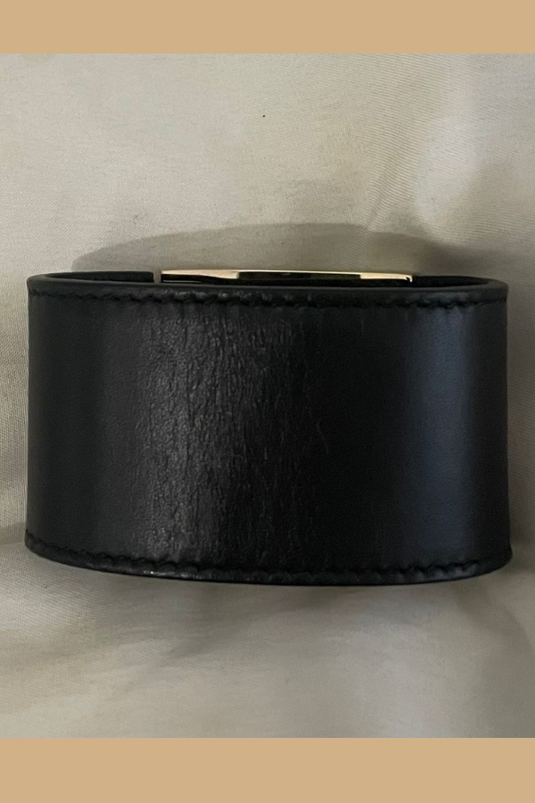 Salvatore Ferragamo Gancini Black Leather Cuff Bracelet