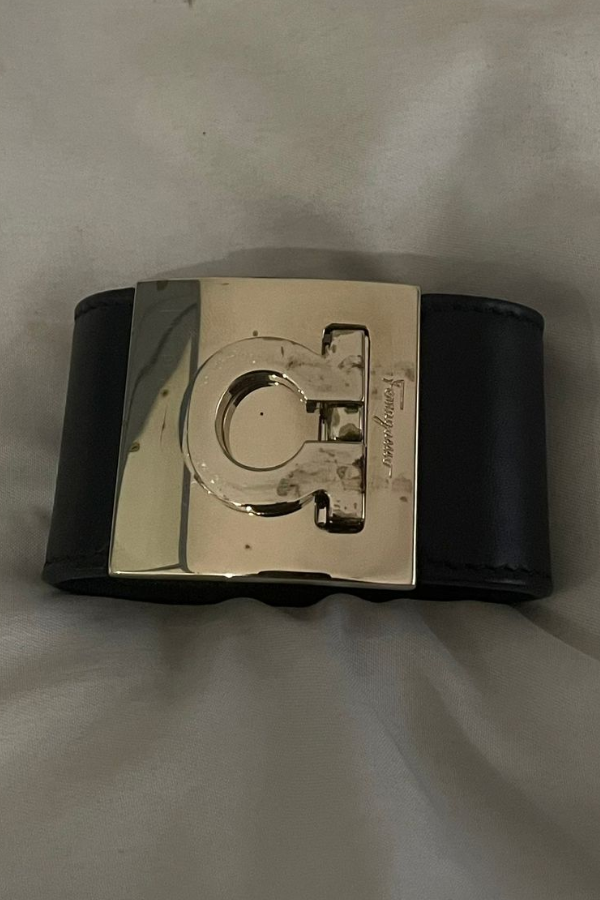 Salvatore Ferragamo Gancini Black Leather Cuff Bracelet