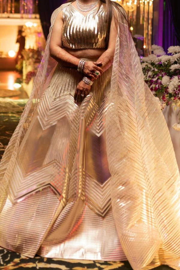 Amit Aggarwal Gold Sculpted Lehenga Set