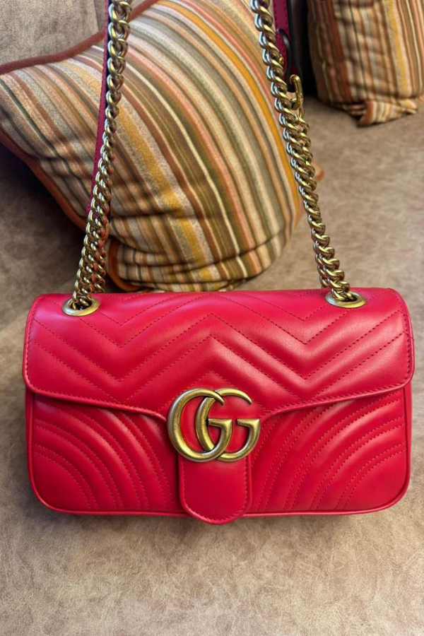 Gucci Marmont GG Small Red Matelassé Crossbody Bag