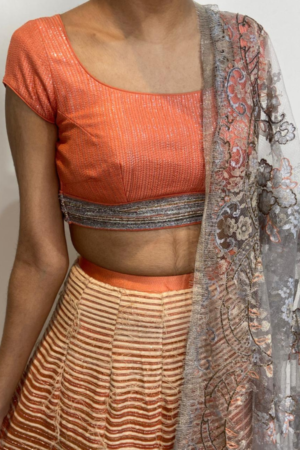 Shantanu & Nikhil Peach Embellished Lehenga Set