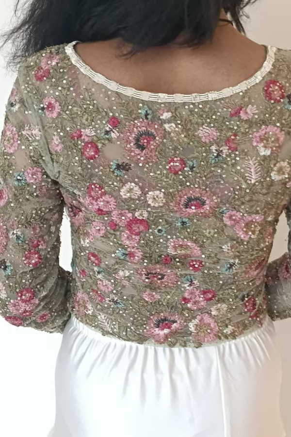 Varun Bahl Signature Beige Floral Embroidered Saree