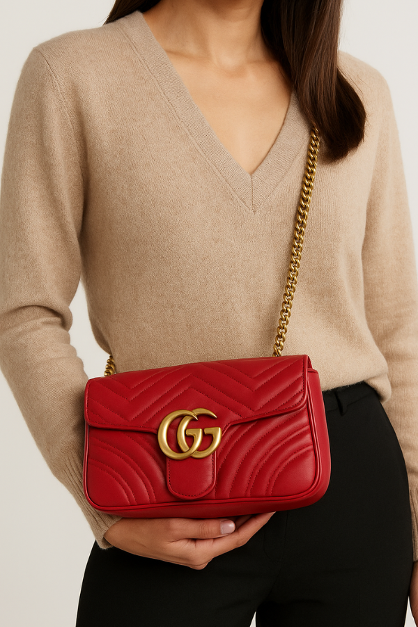 Gucci Marmont GG Small Red Matelassé Crossbody Bag