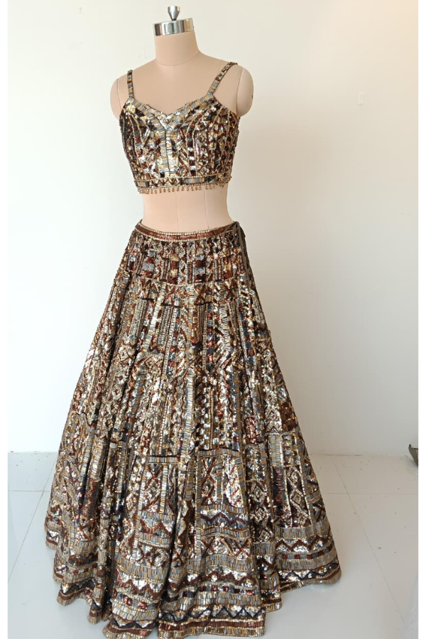 Seema Gujral Net Sequins Embroidered Lehenga Set