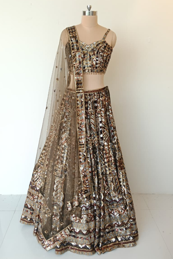 Seema Gujral Net Sequins Embroidered Lehenga Set