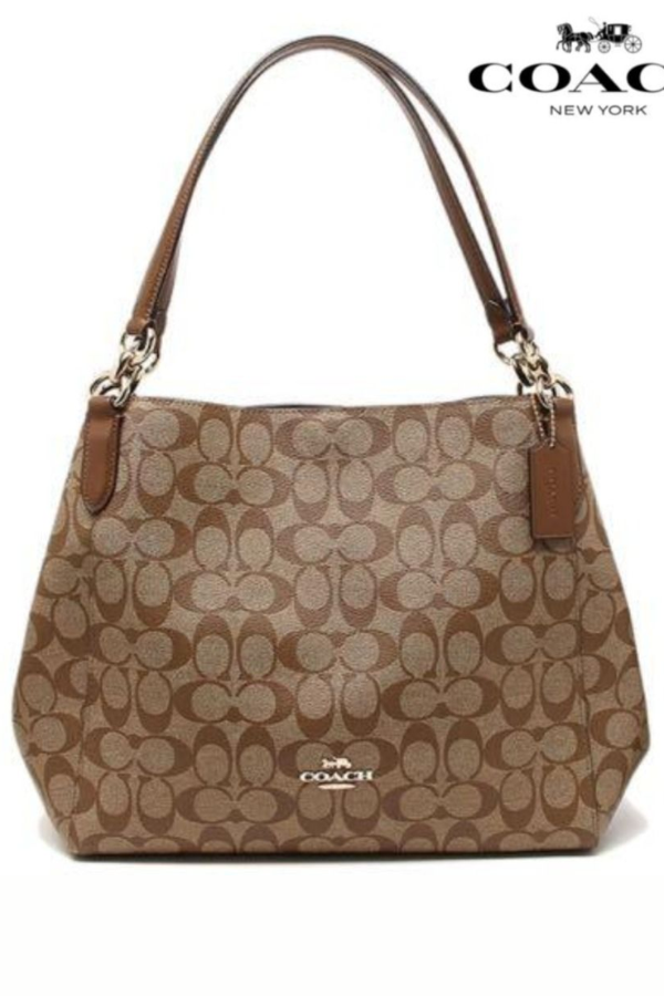 Coach Signature Brown Hallie Shoulder Bag