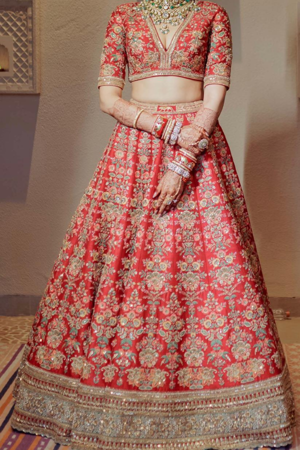 Sabyasachi Red Bridal Lehenga Set