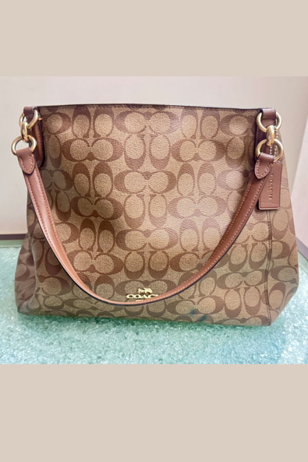 Coach Signature Brown Hallie Shoulder Bag