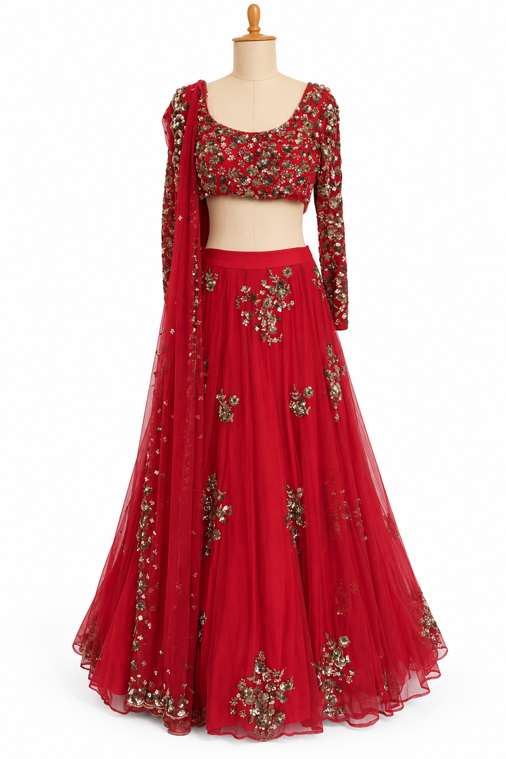 Astha Narang Red Embellished Lehenga Set