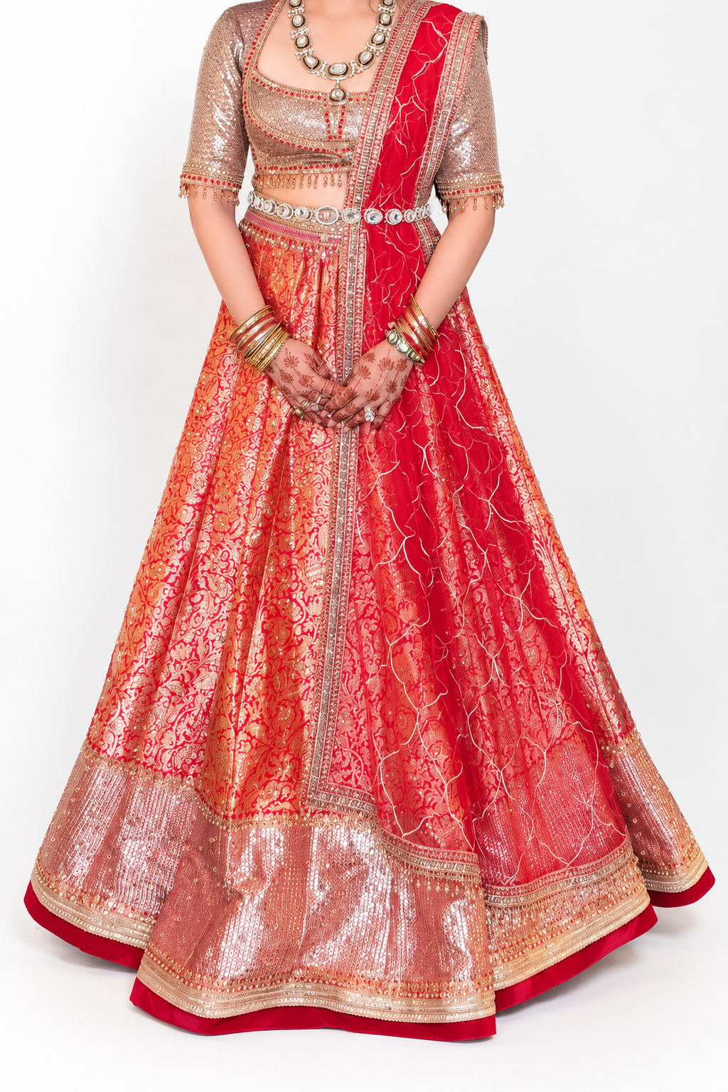 Tarun Tahiliani Red & Gold Embroidered Lehenga Set