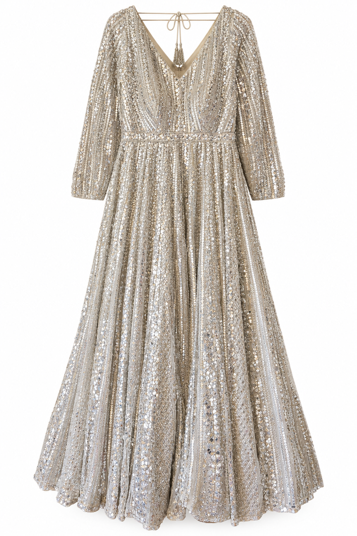 Seema Gujral Champagne-Silver Embellished Gown