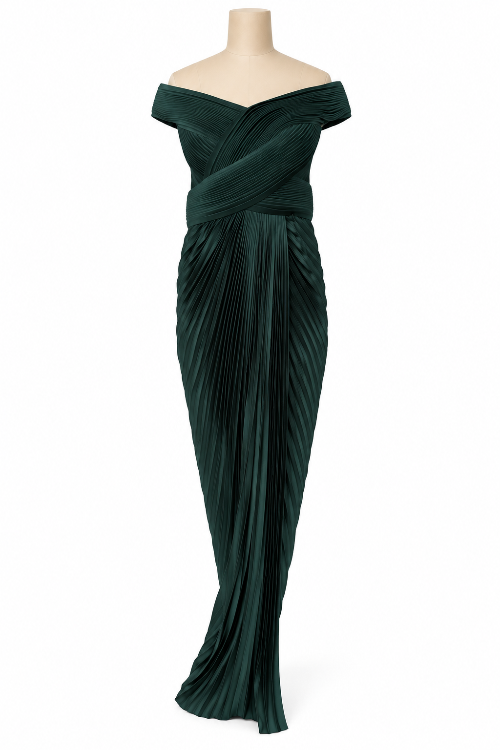 Amit Aggarwal Forest Green Pleated Gown